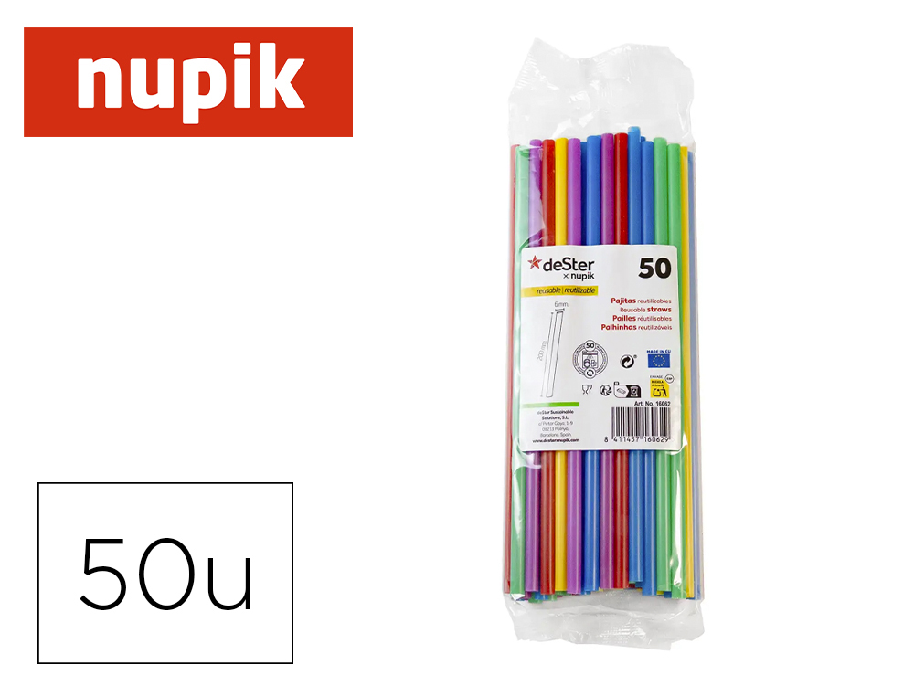 SORBETE NUPIK PAPEL RECICLABLE 100% 200X6 MM PAQUETE DE 50 UNIDADES COLORES SURTIDOS