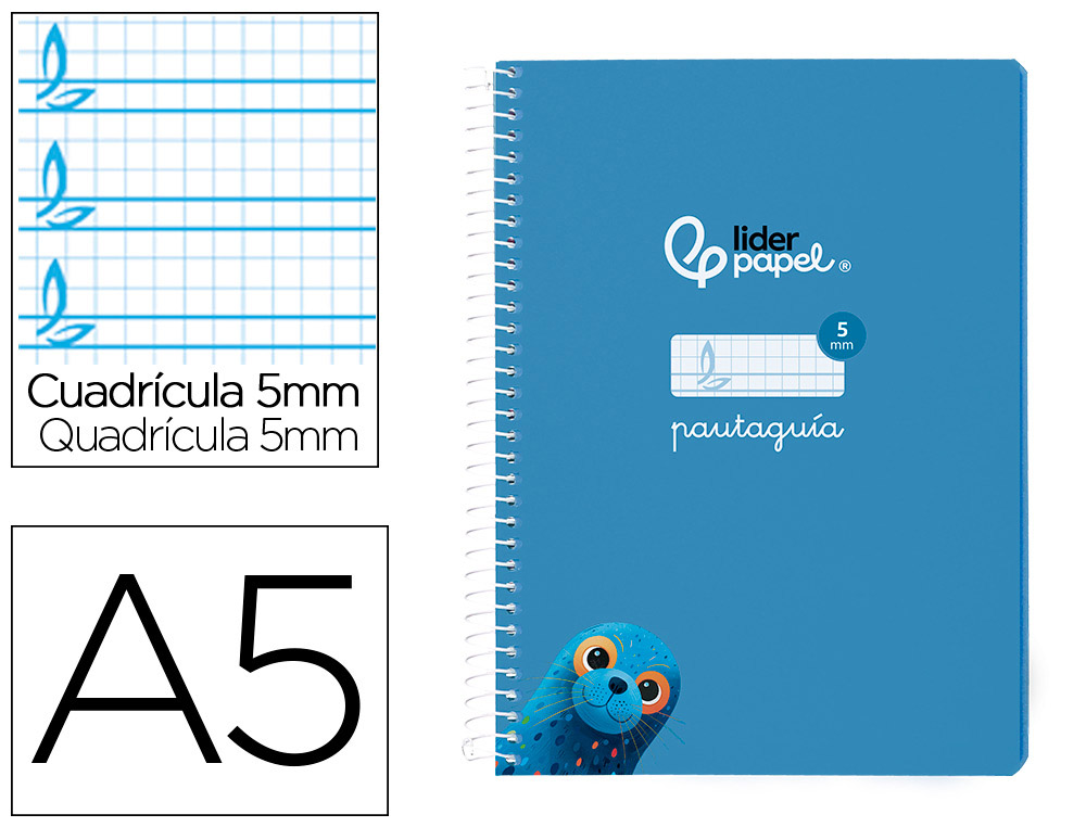 CUADERNO ESPIRAL LIDERPAPEL A5 PAUTAGUIA TAPA BLANDA 40H 75 GR CUADRO PAUTADO 5MM COLOR AZUL