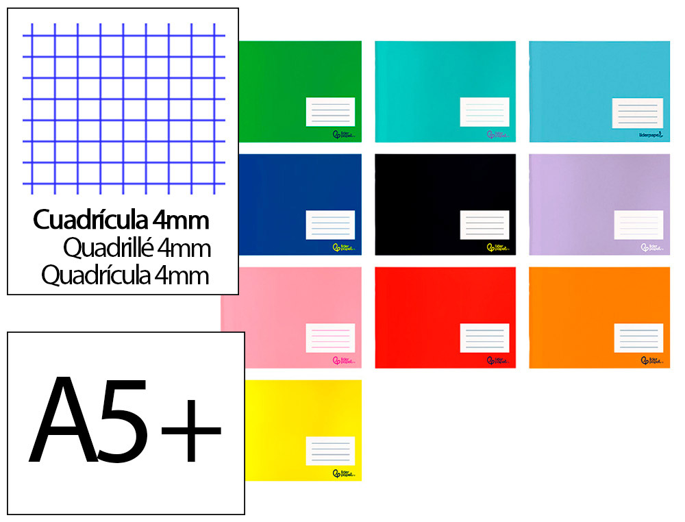LIBRETA LIDERPAPEL SMART A5 PLUS 32H 75GR APAISADO CUADRO 4 MM CON MARGEN COLORES SURTIDOS