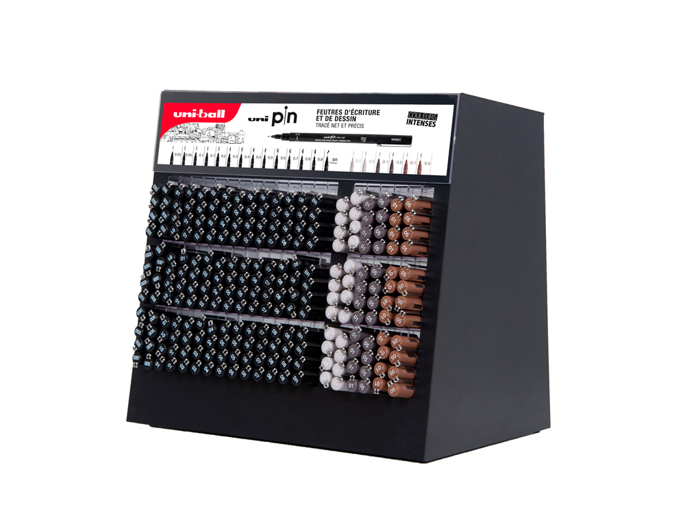ROTULADOR UNIBALL PIN CALIBRADO MICROMETRICO COLOR NEGRO EXPOSITOR DE 240 UNIDADES