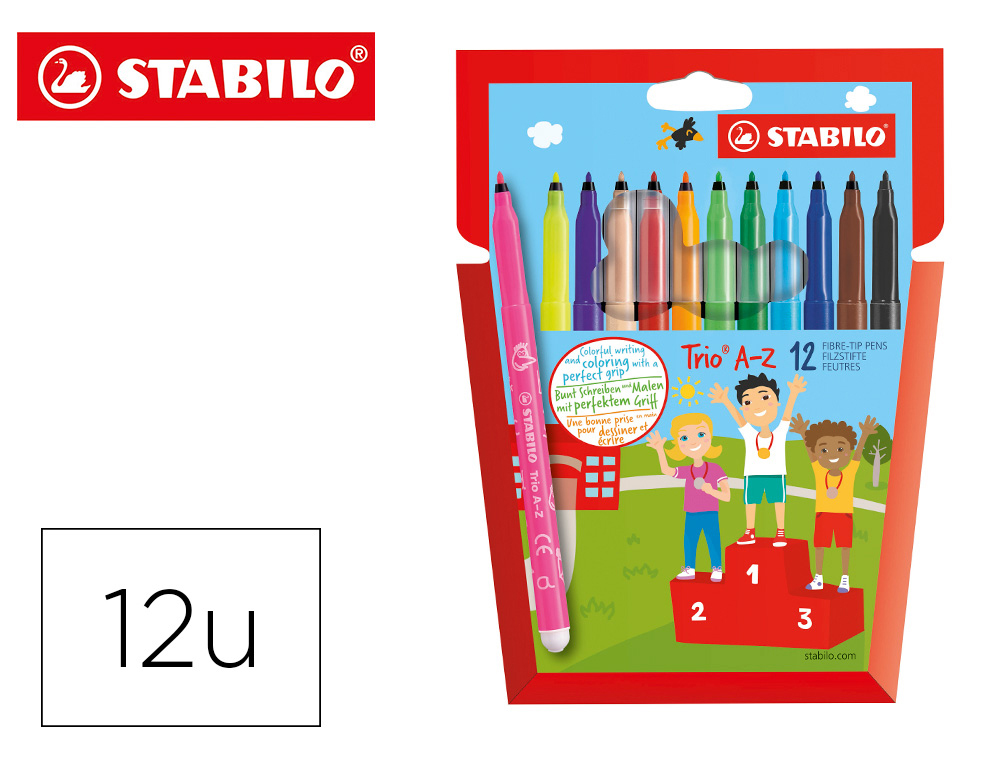 ROTULADOR STABILO TRIO A-Z BOLSA DE 12 UNIDADES COLORES SURTIDOS