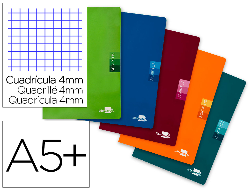 LIBRETA LIDERPAPEL SCRIPTUS A5 PLUS 48 HOJAS 90GR CUADRO 4MM CON MARGEN