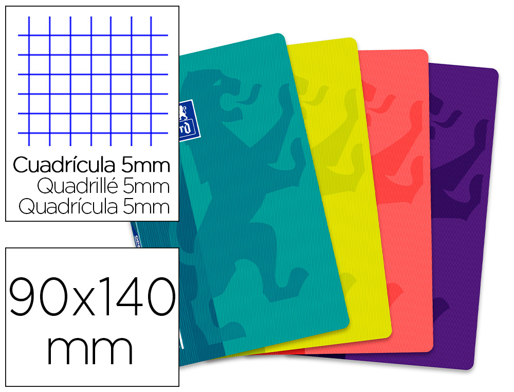 LIBRETA ESCOLAR OXFORD TAPA FLEXIBLE OPTIK PAPER OPENFLEX 48 HOJAS 90X140 MM CUADRO 5 MM COLORES SURTIDOS