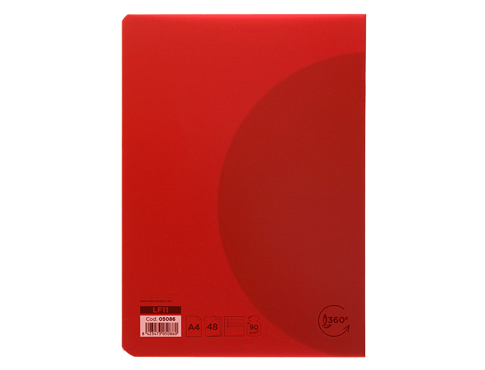 LIBRETA LIDERPAPEL 360 TAPA DE PLASTICO A4 48 HOJAS 90G/M2 HORIZONTAL CON MARGEN COLORES SURTIDOS