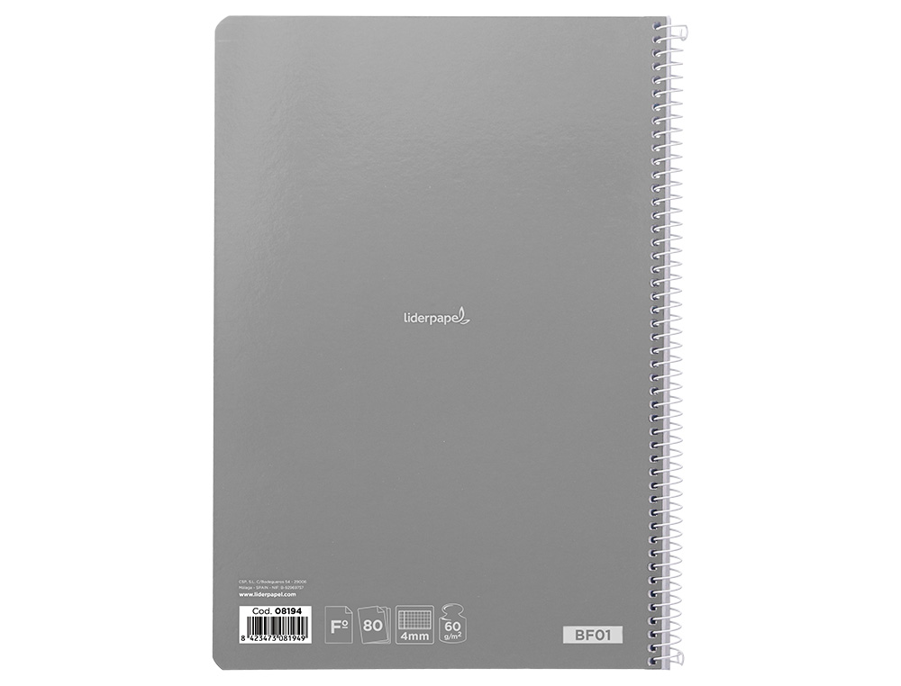 CUADERNO ESPIRAL LIDERPAPEL FOLIO SMART TAPA BLANDA 80H 60GR CUADRO 4MM CON MARGEN COLORES SURTIDOS