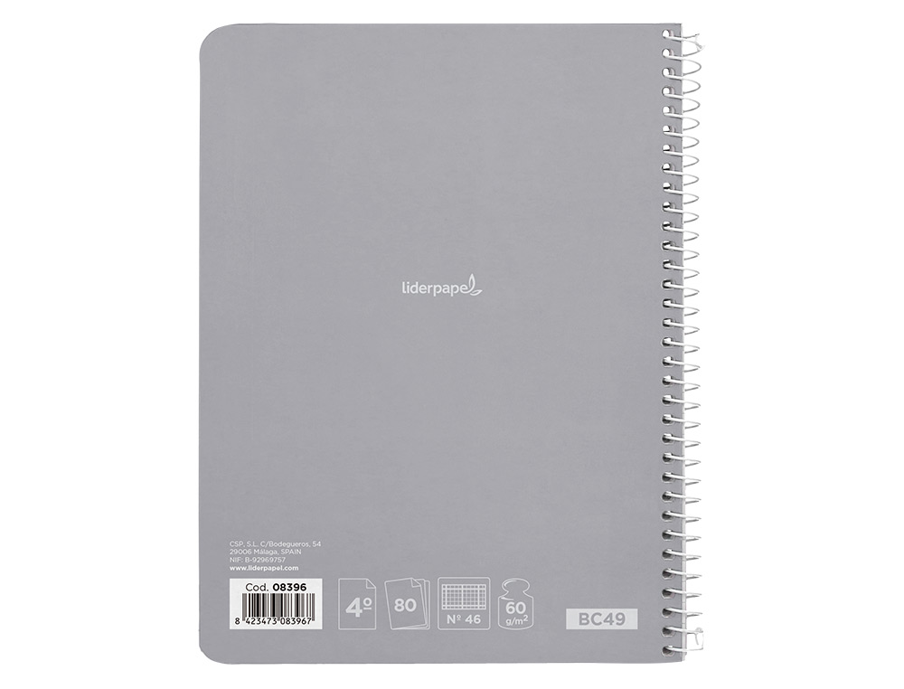 CUADERNO ESPIRAL LIDERPAPEL CUARTO SMART TAPA BLANDA 80H 60GR RAYADO N46 COLORES SURTIDOS