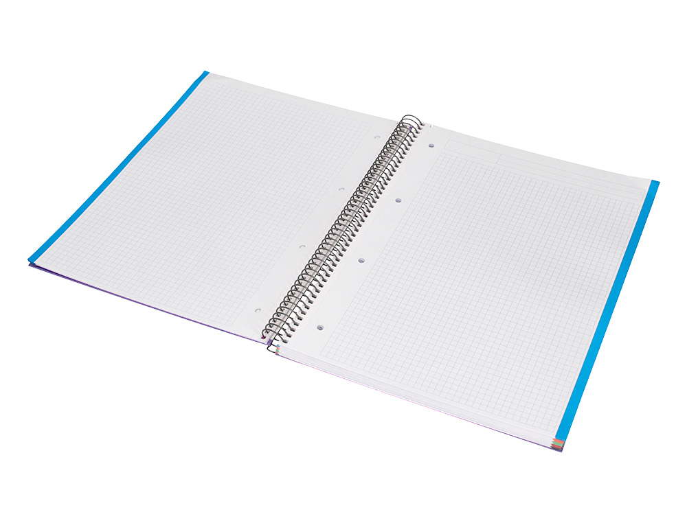 CUADERNO ESPIRAL LIDERPAPEL A4 MICRO JOLLY TAPA FORRADA 140H 75 GR CUADRO 5MM 5 BANDAS 4 TALADROS COLOR LILA