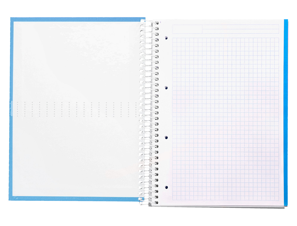 CUADERNO ESPIRAL LIDERPAPEL A4 MICRO CRAFTY TAPA FORRADA 120H 90 GR CUADRO 5MM 5 BANDAS 4 COLORES CELESTE