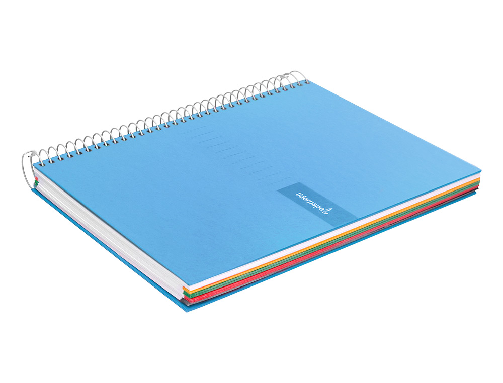 CUADERNO ESPIRAL LIDERPAPEL A4 MICRO CRAFTY TAPA FORRADA 120H 90 GR CUADRO 5MM 5 BANDAS 4 COLORES CELESTE