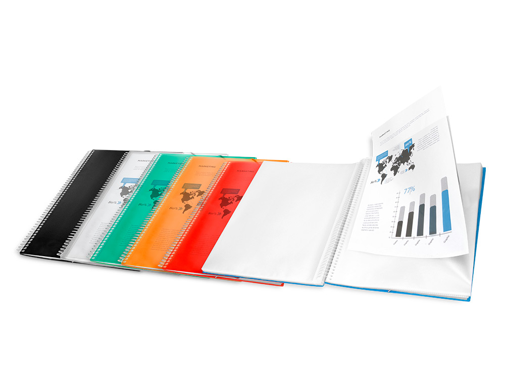 CARPETA LIDERPAPEL ESCAPARATE CON ESPIRAL 40 FUNDAS POLIPROPILENO DIN A4 TRANSPARENTE