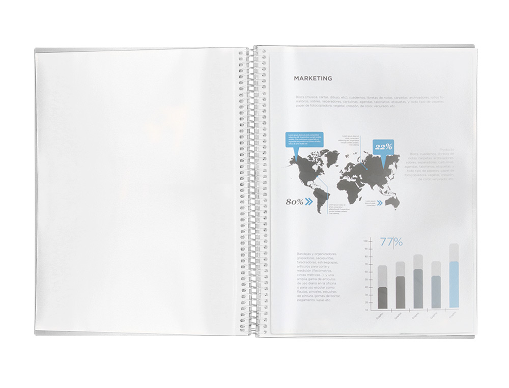 CARPETA LIDERPAPEL ESCAPARATE CON ESPIRAL 80 FUNDAS POLIPROPILENO DIN A4 TRANSPARENTE