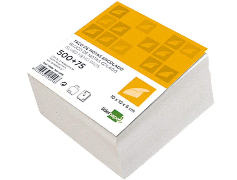 TACO PAPEL LIDERPAPEL ENCOLADO BLANCO 500+75 HOJAS 100X100X60 MM 80 GR