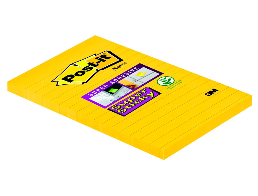 BLOC DE NOTAS ADHESIVAS QUITA Y PON POST-IT SUPER STICKY RAYADO AMARILLO ULTRA 101X152 MM