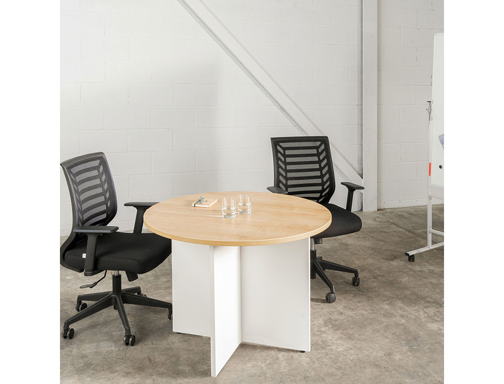 MESA DE REUNION ROCADA MEETING 3005AN01 ESTRUCTURA MADERA GRIS EN ASPAS TABLERO HAYA 100 CM DIAMETRO