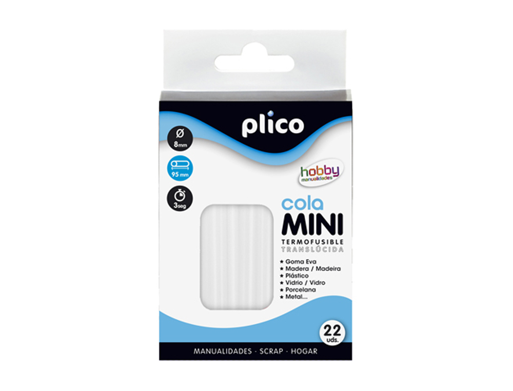 BARRA TERMOFUSIBLE PLICO MINI TRANSLUCIDA 8 MM DE DIAMETRO X 95 MM DE ALTO BLISTER DE 22 UNIDADES