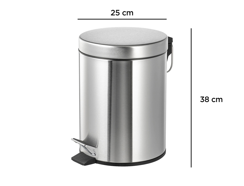 PAPELERA METALICA Q-CONNECT CON PEDAL CROMADA 25X38CM CAPACIDAD 12 LITROS