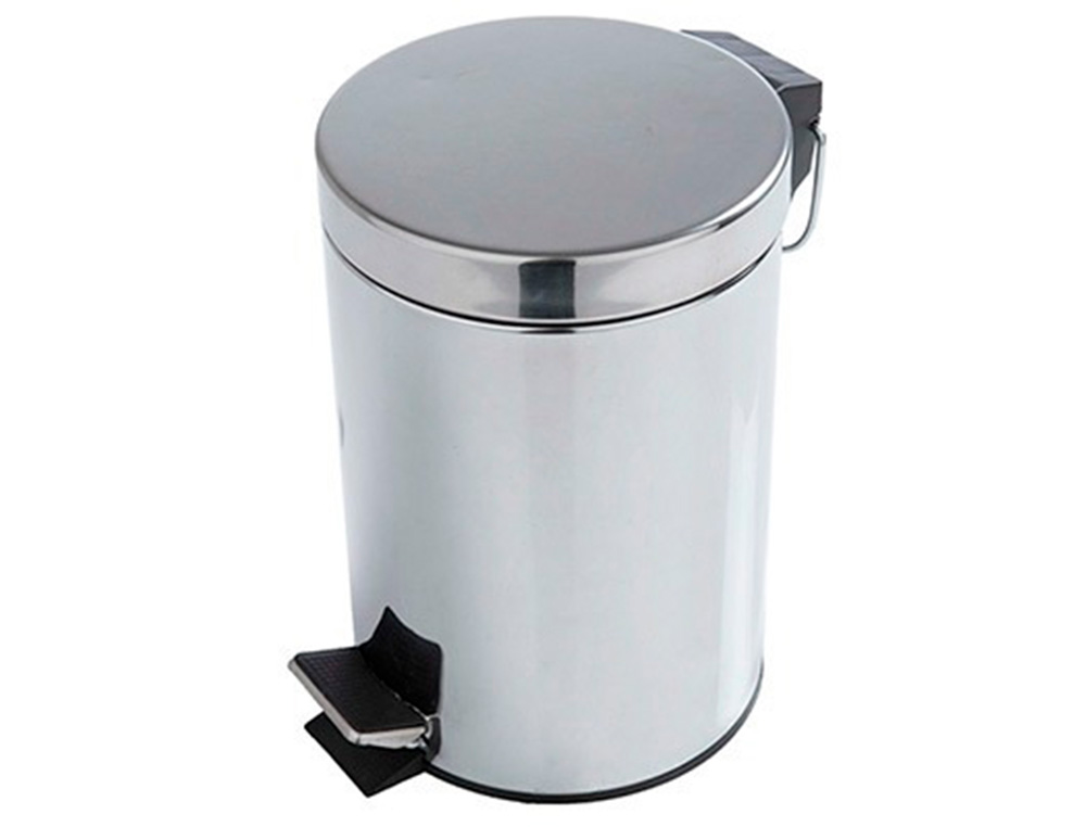 PAPELERA METALICA Q-CONNECT CON PEDAL CROMADA 25X38CM CAPACIDAD 12 LITROS