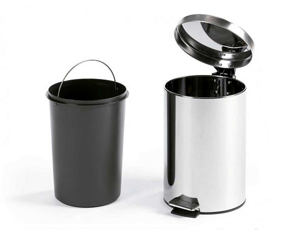 PAPELERA METALICA Q-CONNECT CON PEDAL CROMADA 25X38CM CAPACIDAD 12 LITROS