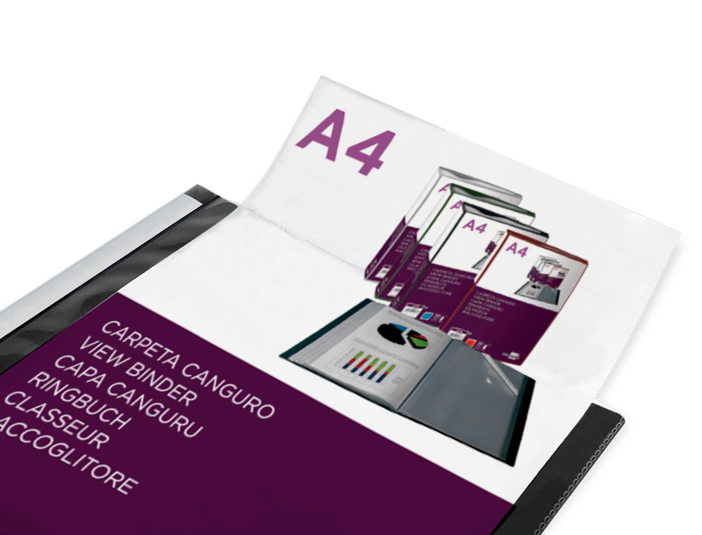 CARPETA LIDERPAPEL 60 FUNDAS CANGURO PP DIN A4 NEGRO OPACO PORTADA Y LOMO PERSONALIZABLE
