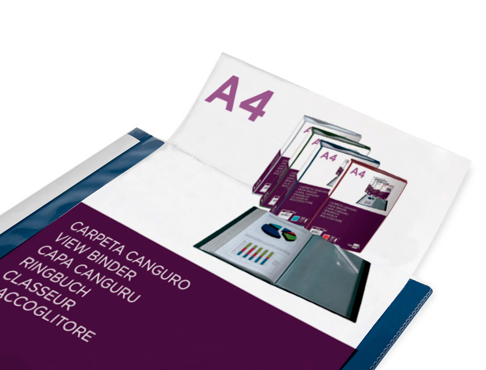 CARPETA LIDERPAPEL 60 FUNDAS CANGURO PP DIN A4 AZUL TRANSLUCIDO PORTADA Y LOMO PERSONALIZABLE
