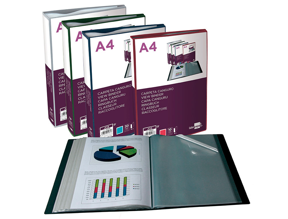 CARPETA LIDERPAPEL 60 FUNDAS CANGURO PP DIN A4 AZUL TRANSLUCIDO PORTADA Y LOMO PERSONALIZABLE