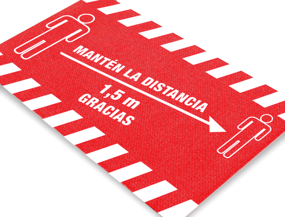 ALFOMBRA PARA SUELO DE PASO NOVUS MANTEN LA DISTANCIA DE 1,5 M GRACIAS FONDO ROJO 85X150 CM