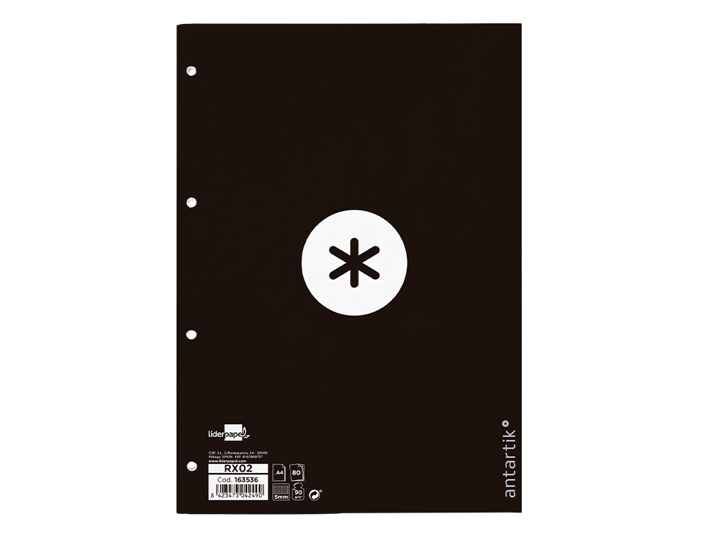 RECAMBIO ANTARTIK A4 80 HOJAS 90GR CUADRO 5 MM 4 TALADROS 1 BANDA MARCO COLOR NEGRO
