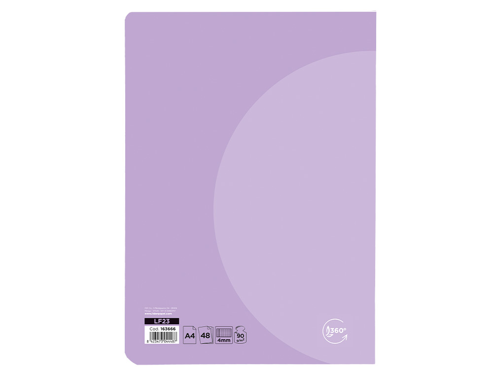 LIBRETA LIDERPAPEL 360 TAPA DE PLASTICO A4 48 HOJAS 90GR CUADRO 4MM CON MARGEN COLORES PASTEL SURTIDOS