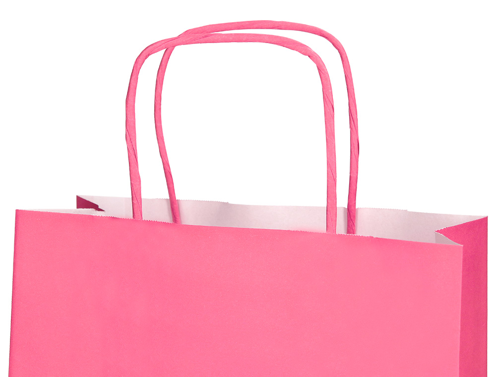 BOLSA PAPEL Q-CONNECT CELULOSA ROSA S CON ASA RETORCIDA 240X320X100 MM
