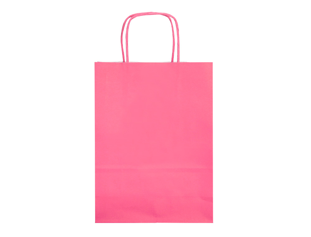 BOLSA PAPEL Q-CONNECT CELULOSA ROSA L CON ASA RETORCIDA 320X400X14 MM
