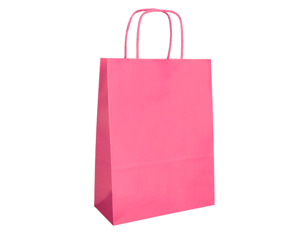 BOLSA PAPEL Q-CONNECT CELULOSA ROSA L CON ASA RETORCIDA 320X400X14 MM