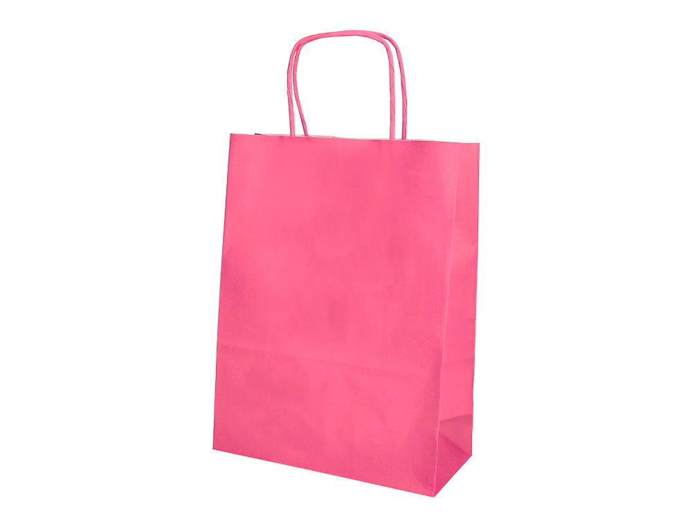 BOLSA PAPEL Q-CONNECT CELULOSA ROSA L CON ASA RETORCIDA 320X400X14 MM