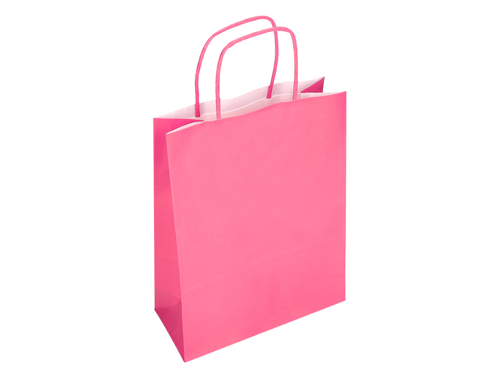 BOLSA PAPEL Q-CONNECT CELULOSA ROSA L CON ASA RETORCIDA 320X400X14 MM