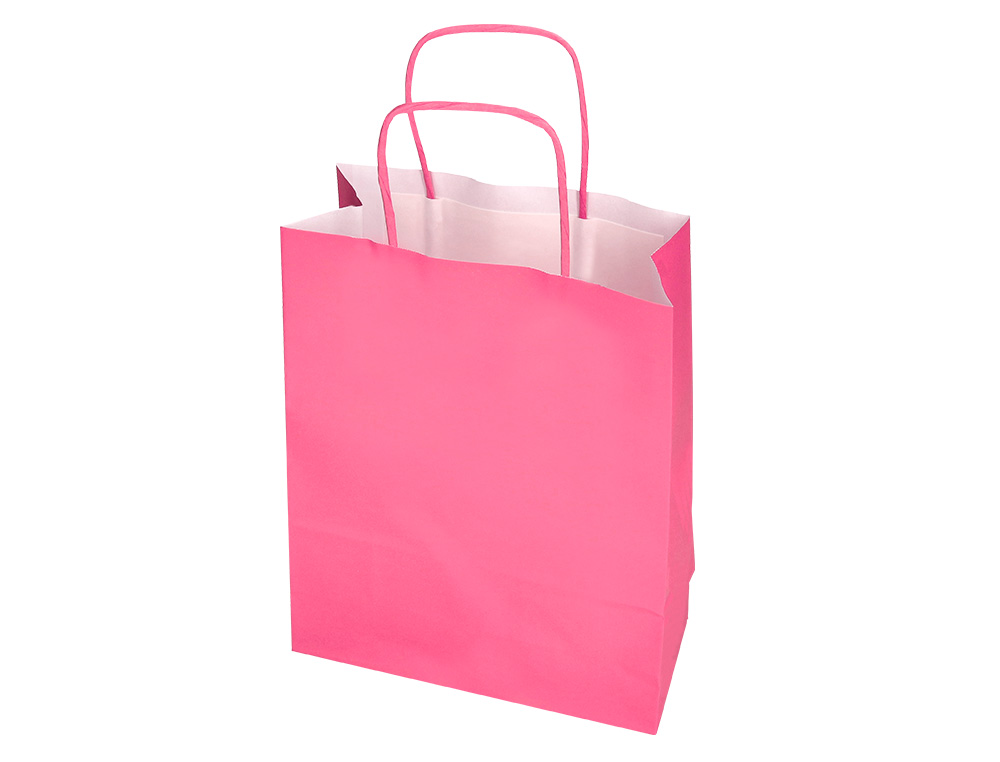 BOLSA PAPEL Q-CONNECT CELULOSA ROSA L CON ASA RETORCIDA 320X400X14 MM