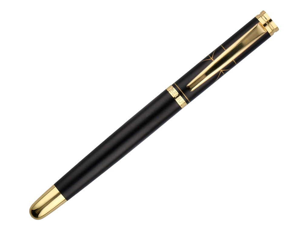 PLUMA Y ESTUCHE BELIUS SOIREE COLOR ART DECO NEGRO Y DORADO TINTA AZUL CAJA DE DISEO