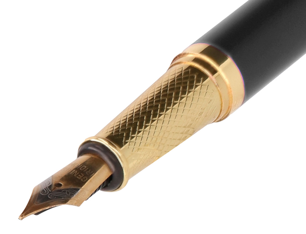 PLUMA Y ESTUCHE BELIUS SOIREE COLOR ART DECO NEGRO Y DORADO TINTA AZUL CAJA DE DISEO