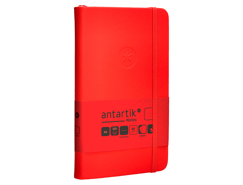 CUADERNO CON GOMILLA ANTARTIK NOTES TAPA DURA A6 HOJAS LISAS ROJO 100 HOJAS 80 GR FSC