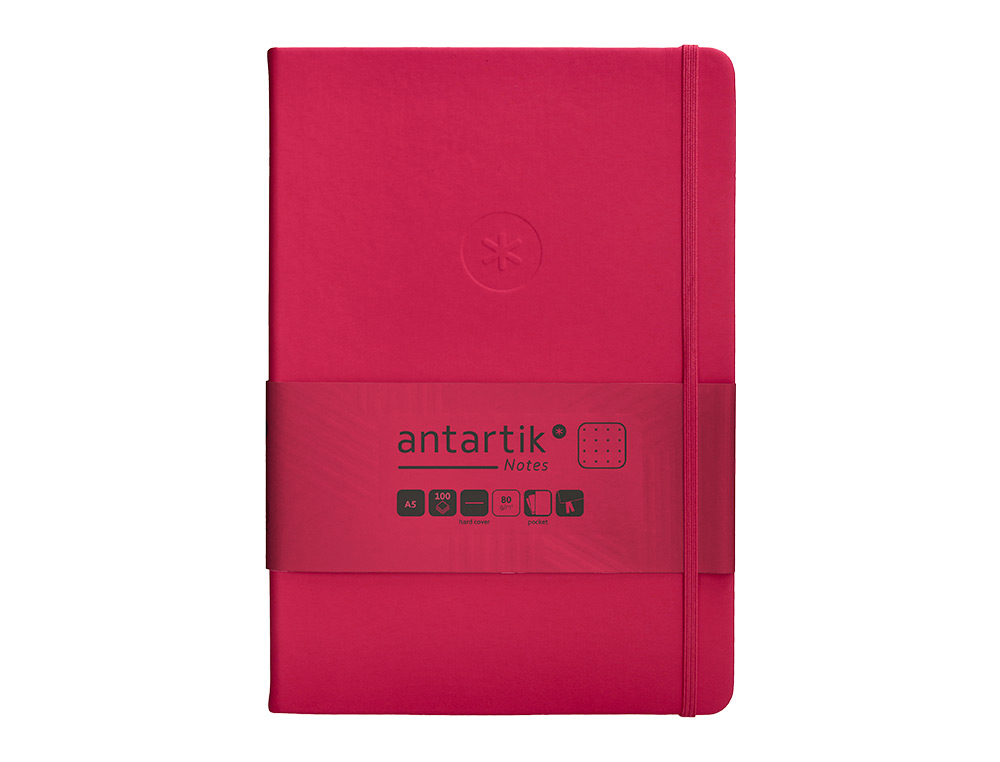 CUADERNO CON GOMILLA ANTARTIK NOTES TAPA DURA A5 HOJAS PUNTOS BURDEOS 100 HOJAS 80 GR FSC
