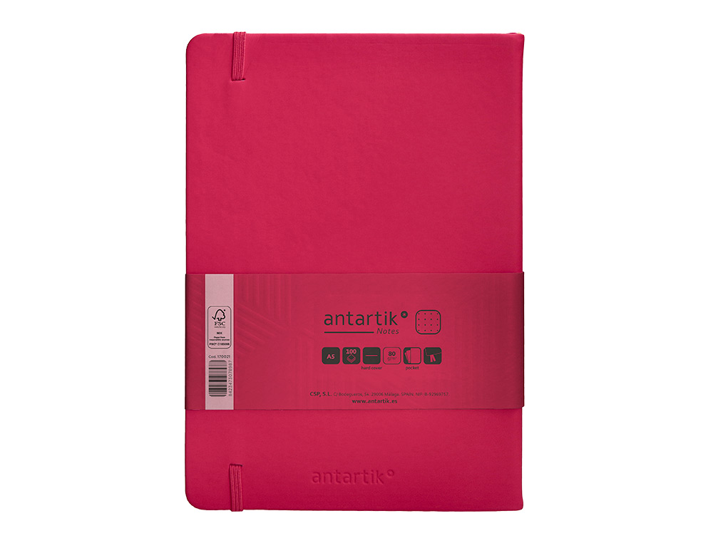 CUADERNO CON GOMILLA ANTARTIK NOTES TAPA DURA A5 HOJAS PUNTOS BURDEOS 100 HOJAS 80 GR FSC