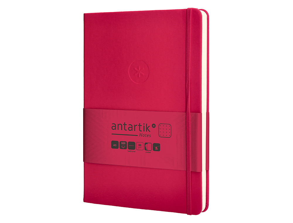 CUADERNO CON GOMILLA ANTARTIK NOTES TAPA DURA A5 HOJAS PUNTOS BURDEOS 100 HOJAS 80 GR FSC