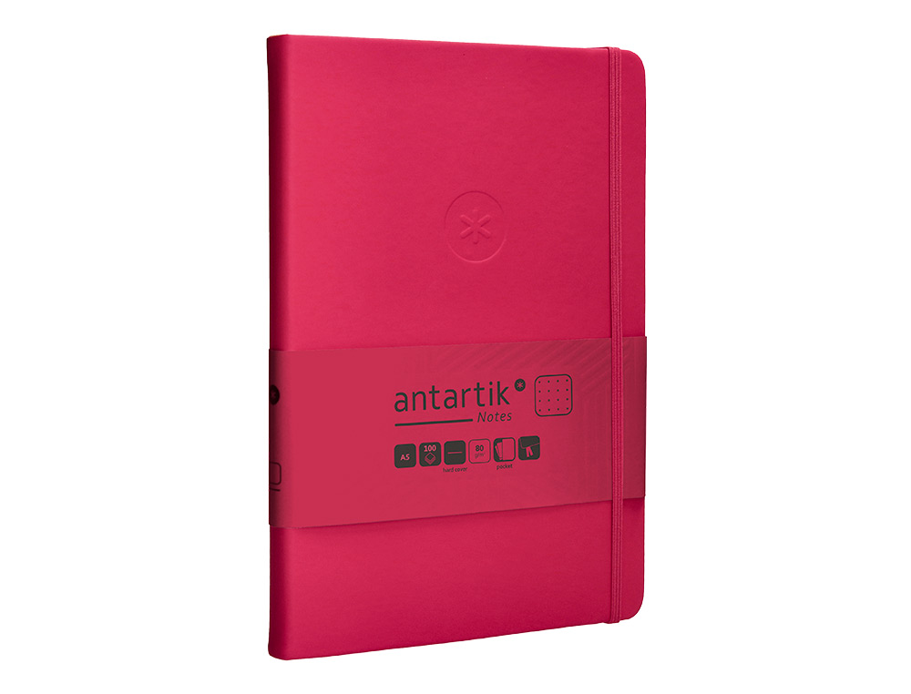 CUADERNO CON GOMILLA ANTARTIK NOTES TAPA DURA A5 HOJAS PUNTOS BURDEOS 100 HOJAS 80 GR FSC