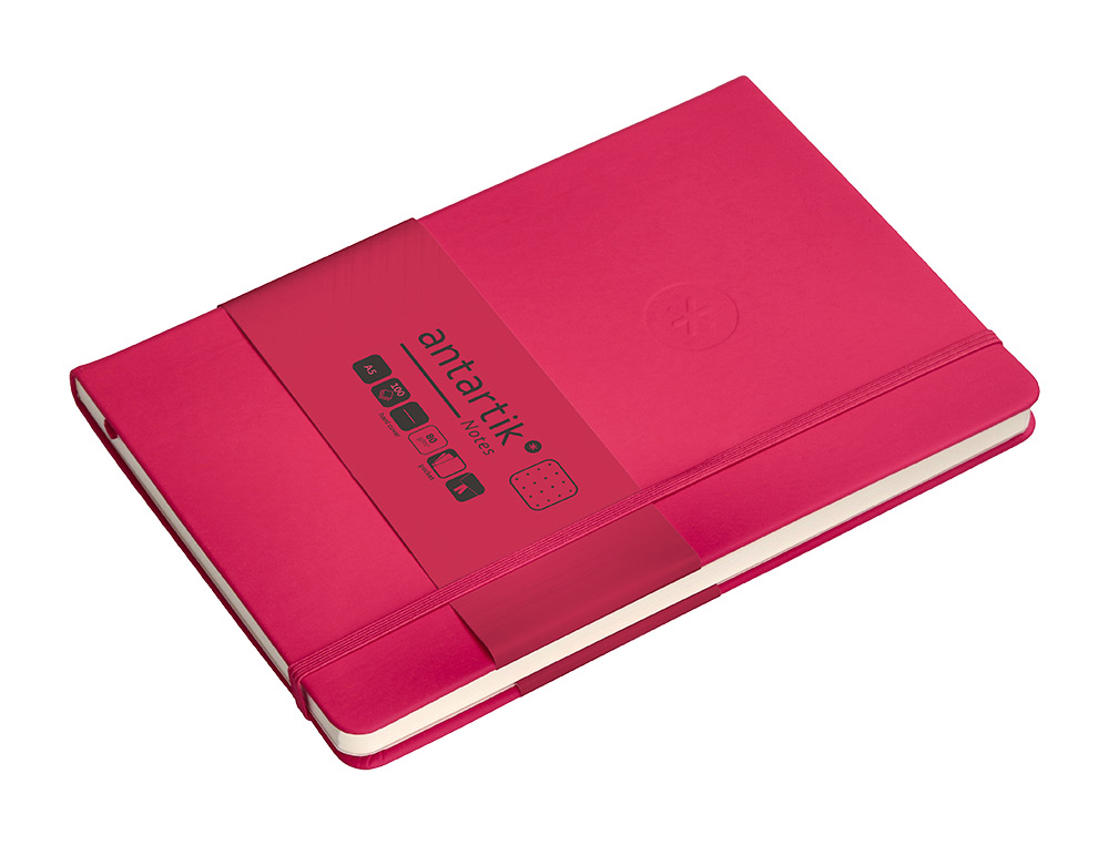 CUADERNO CON GOMILLA ANTARTIK NOTES TAPA DURA A5 HOJAS PUNTOS BURDEOS 100 HOJAS 80 GR FSC