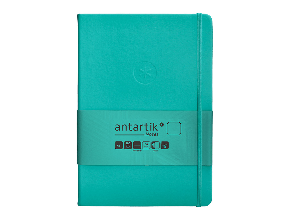 CUADERNO CON GOMILLA ANTARTIK NOTES TAPA DURA A5 HOJAS LISAS TURQUESA 100 HOJAS 80 GR FSC