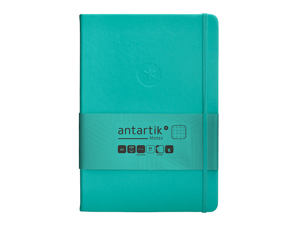 CUADERNO CON GOMILLA ANTARTIK NOTES TAPA DURA A5 HOJAS PUNTOS TURQUESA 100 HOJAS 80 GR FSC