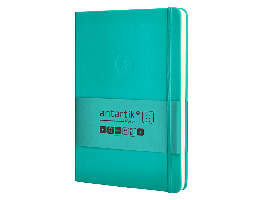 CUADERNO CON GOMILLA ANTARTIK NOTES TAPA DURA A5 HOJAS PUNTOS TURQUESA 100 HOJAS 80 GR FSC