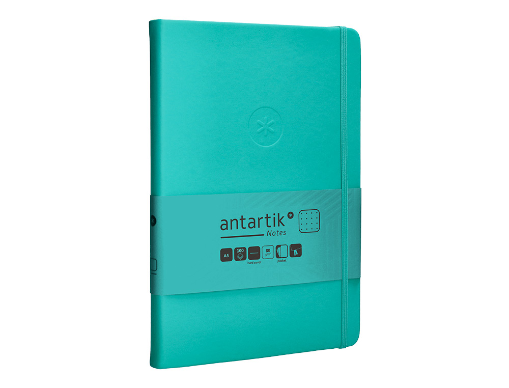 CUADERNO CON GOMILLA ANTARTIK NOTES TAPA DURA A5 HOJAS PUNTOS TURQUESA 100 HOJAS 80 GR FSC