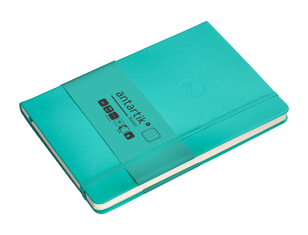 CUADERNO CON GOMILLA ANTARTIK NOTES TAPA DURA A5 HOJAS PUNTOS TURQUESA 100 HOJAS 80 GR FSC