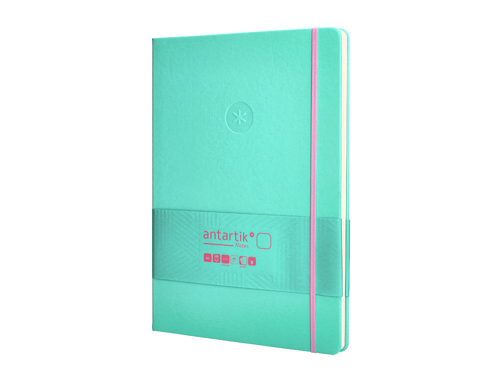 CUADERNO CON GOMILLA ANTARTIK NOTES TAPA DURA A4 HOJAS LISAS ROSA Y TURQUESA 100 HOJAS 80 GR FSC