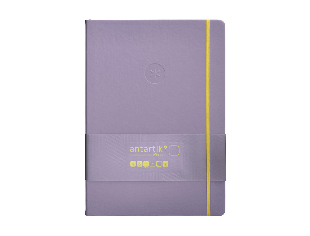 CUADERNO CON GOMILLA ANTARTIK NOTES TAPA DURA A4 HOJAS LISAS MORADO Y AMARILLO 100 HOJAS 80 GR FSC