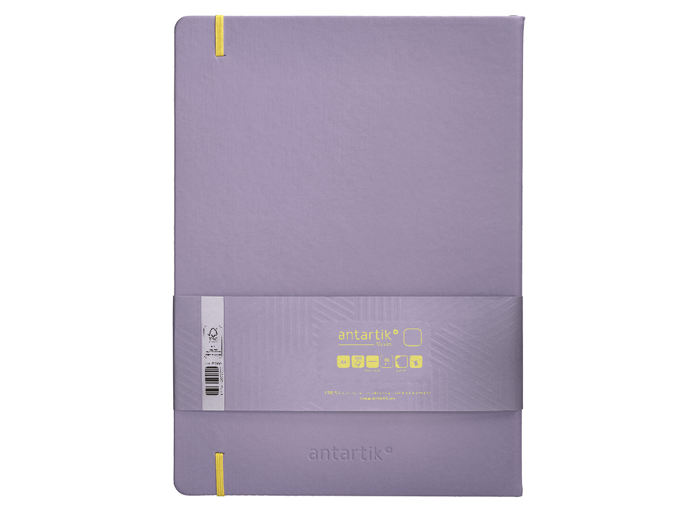 CUADERNO CON GOMILLA ANTARTIK NOTES TAPA DURA A4 HOJAS LISAS MORADO Y AMARILLO 100 HOJAS 80 GR FSC